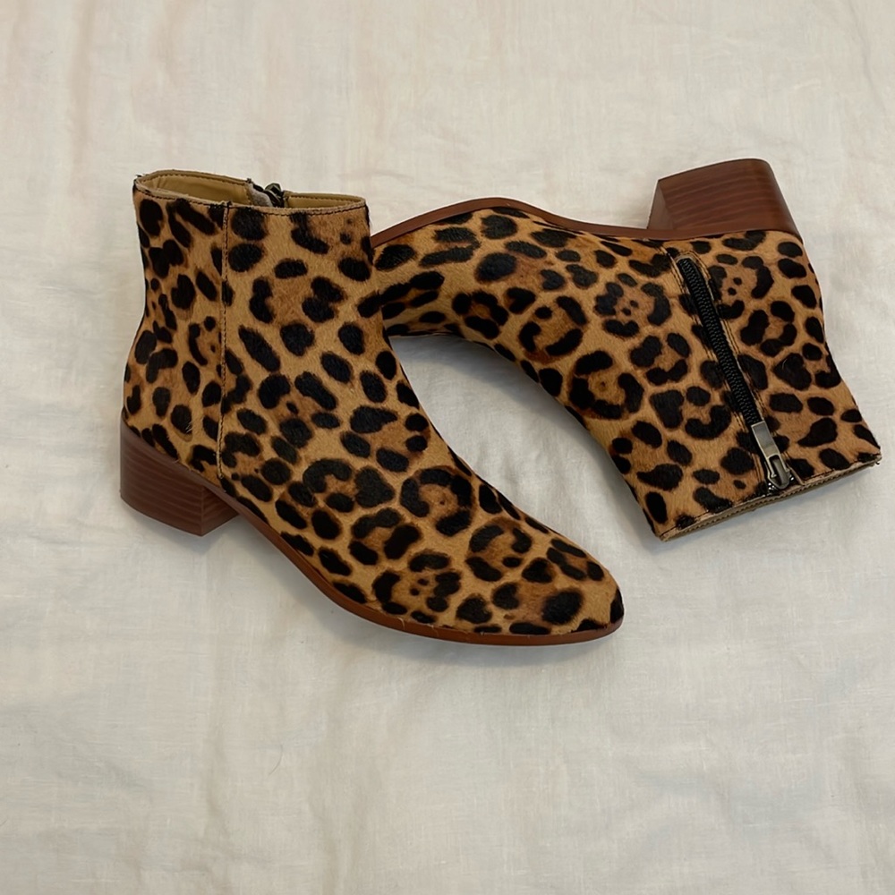 J.Crew ankle boots, leopard calf hair. size 6